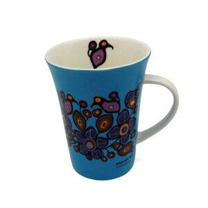 OSCARDO Norval Morrisseau Blue Ceramic Mug With Vibrant Floral Bird Art Canada